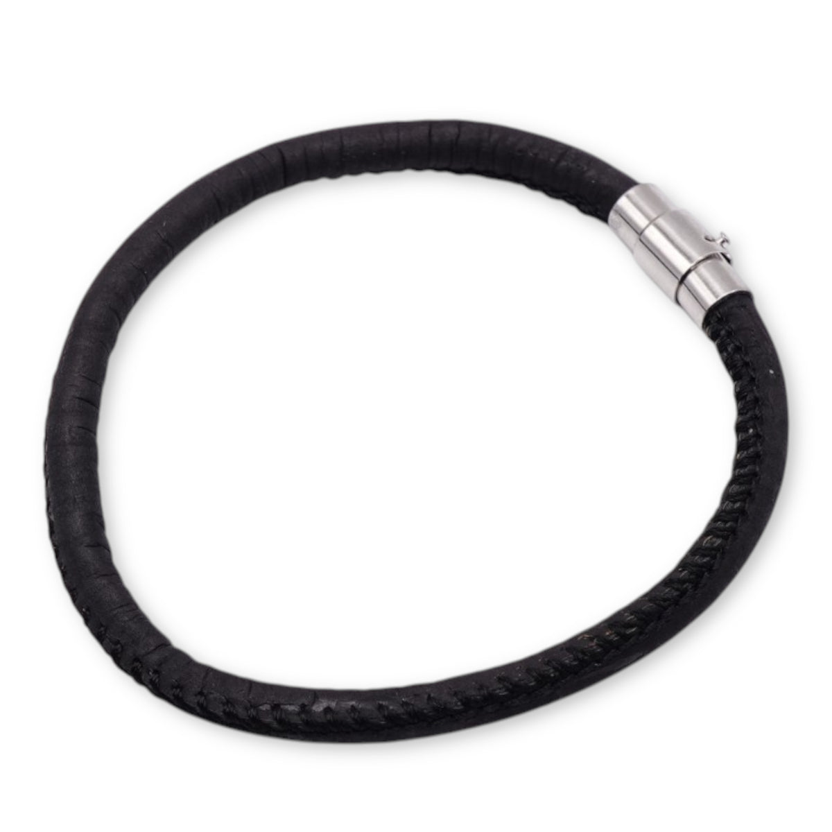 Handcrafted unisex black cork single loop bracelet with silver clasp for adults by Every Soul Counts