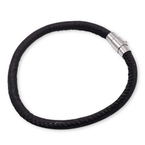 Handcrafted unisex black cork single loop bracelet with silver clasp for adults by Every Soul Counts