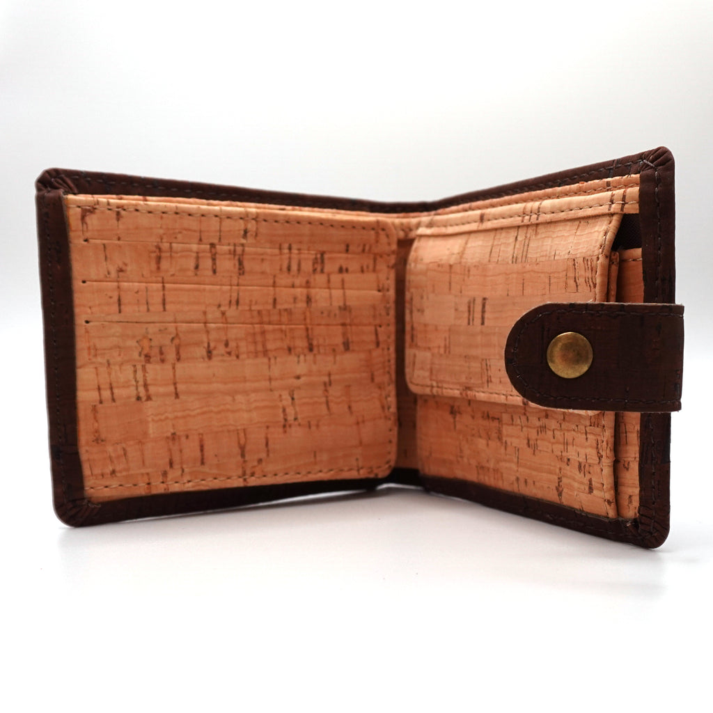 Cork Bifold Wallet with Popper Closure, ID Window & Coin Pocket