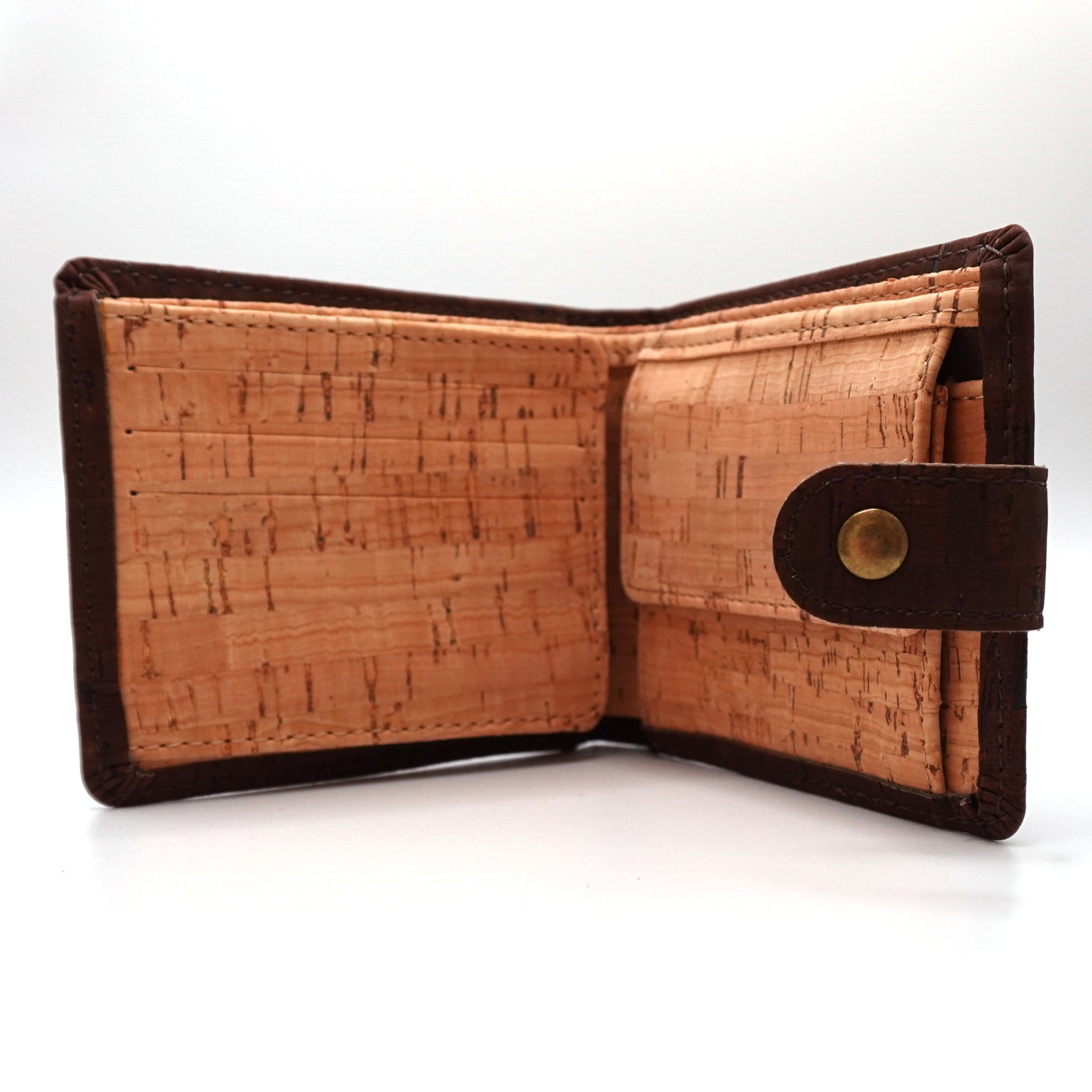 Cork Bifold Wallet with Popper Closure, ID Window & Coin Pocket