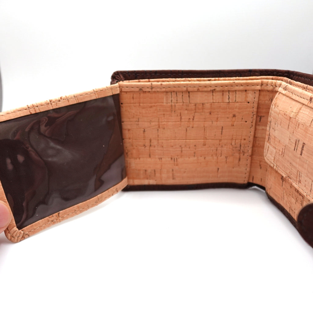 Cork Bifold Wallet with Popper Closure, ID Window & Coin Pocket