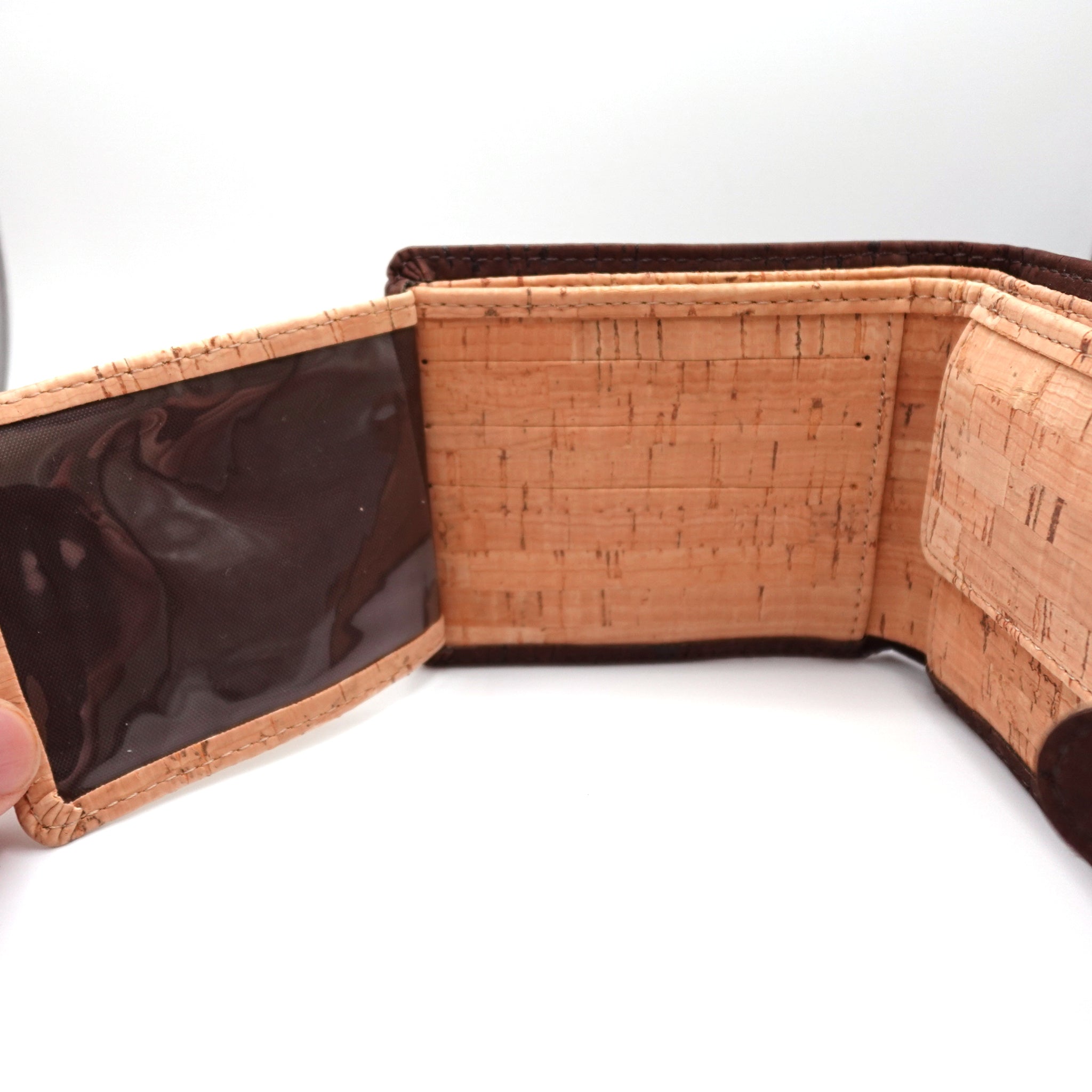 Cork Bifold Wallet with Popper Closure, ID Window & Coin Pocket