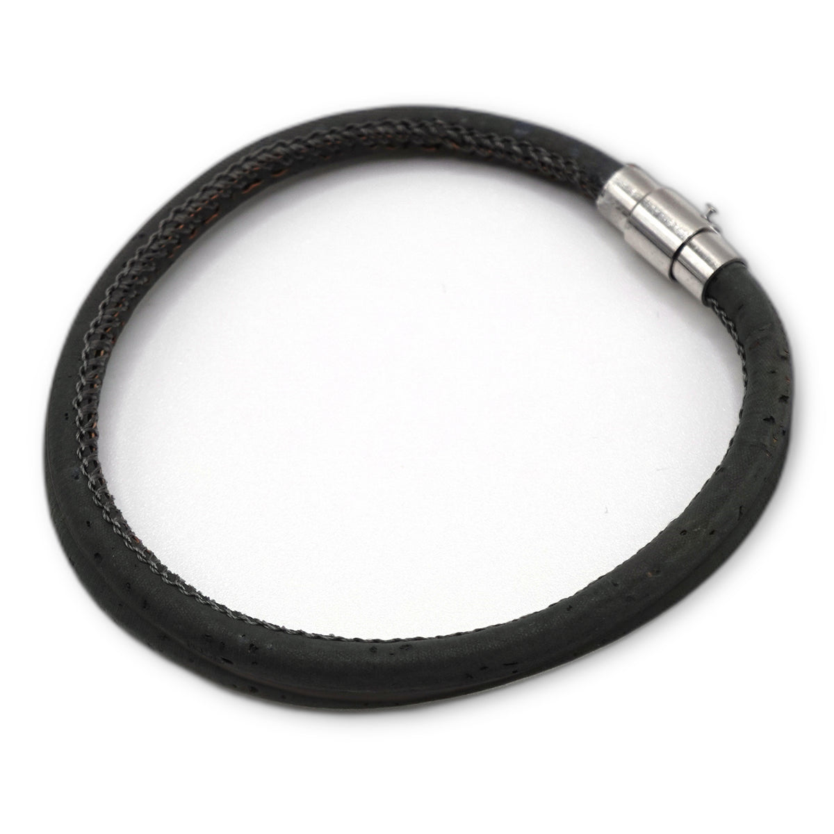 Handcrafted unisex charcoal cork single loop bracelet with silver clasp for adults by Every Soul Counts