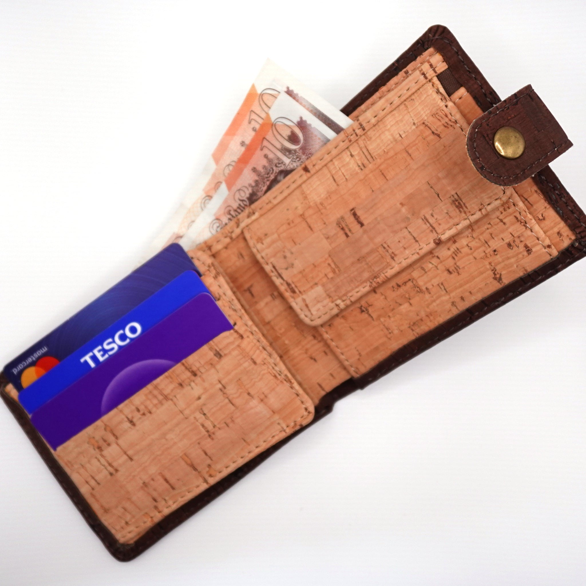Cork Bifold Wallet with Popper Closure, ID Window & Coin Pocket