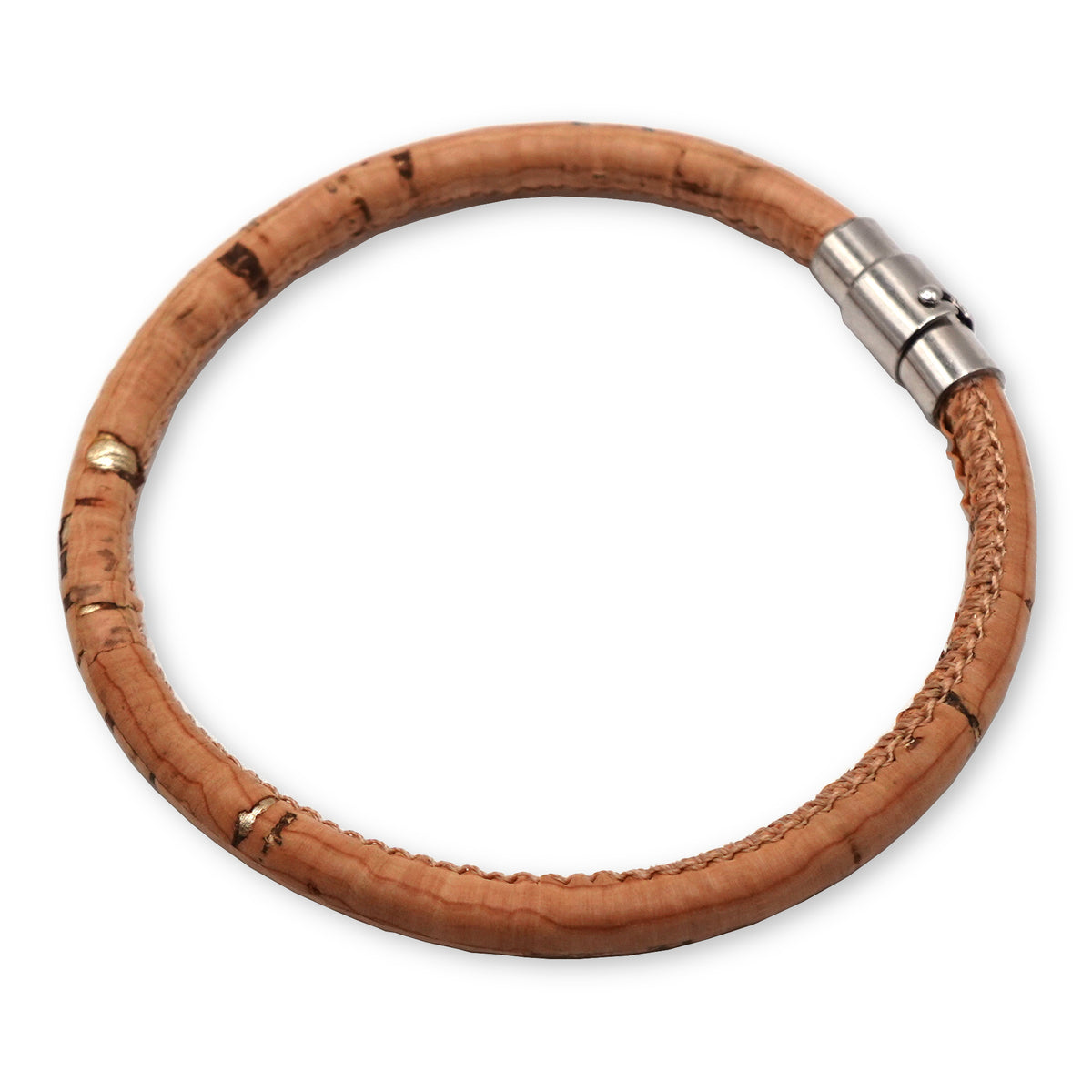 Handcrafted unisex natural with gold cork single loop bracelet with silver clasp for adults by Every Soul Counts