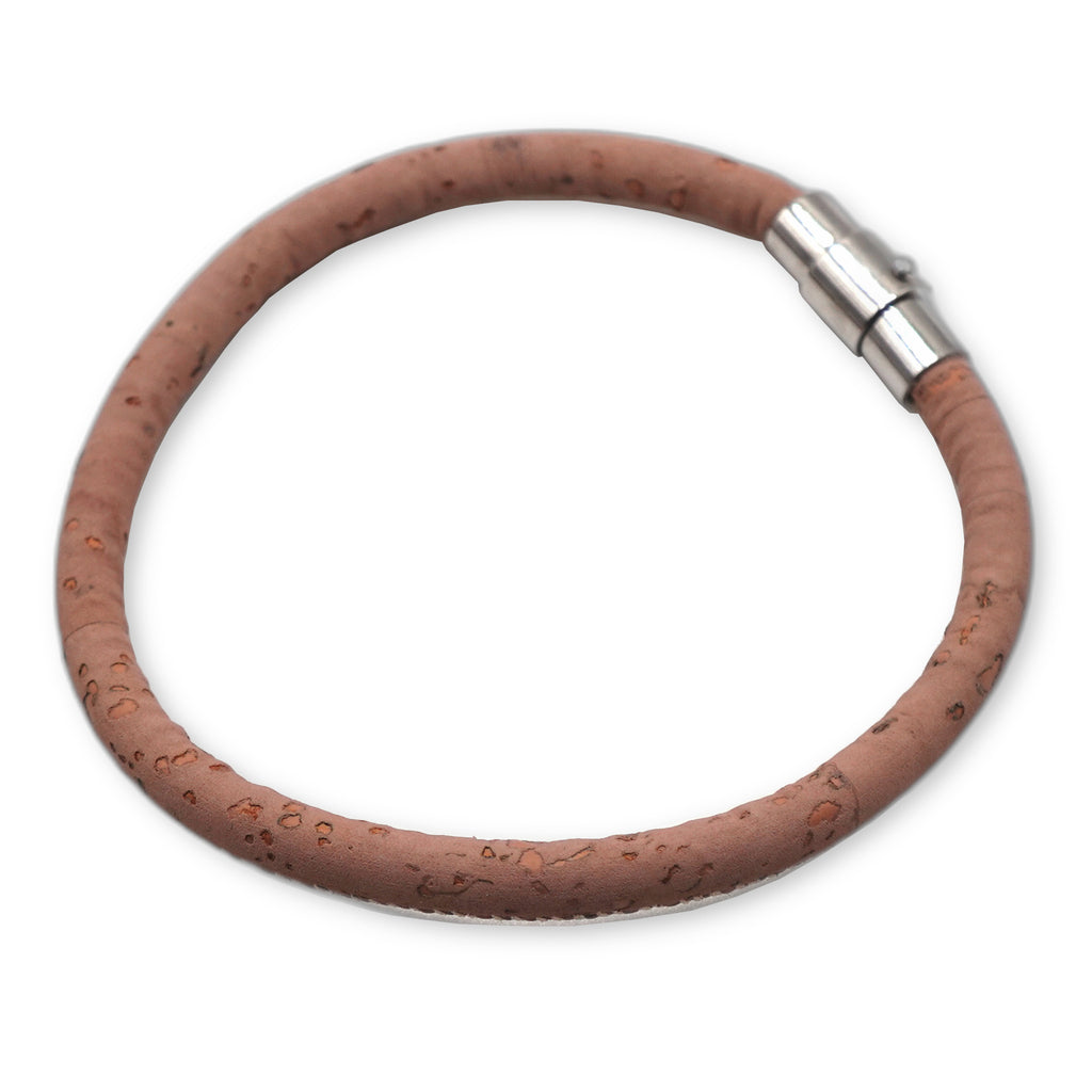 Handcrafted unisex dusty rose cork single loop bracelet with silver clasp for adults by Every Soul Counts