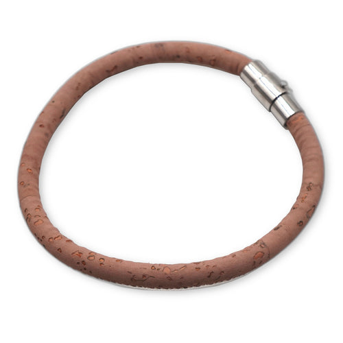 Handcrafted unisex dusty rose cork single loop bracelet with silver clasp for adults by Every Soul Counts