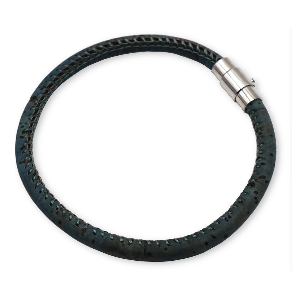 Handcrafted unisex Deep Teal cork Single loop bracelet with Silver clasp for adults by Every Soul Counts